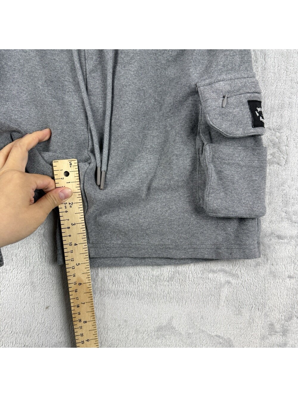 YoungLA Cargo Sweat Shorts Gray Drawstring Pocket Athletic Men Small Fleece Y2K - Picture 5 of 8